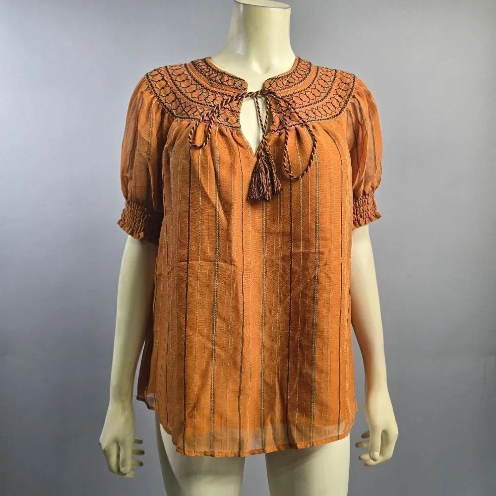 Moon River Small Embroidered Orange Blouse R5